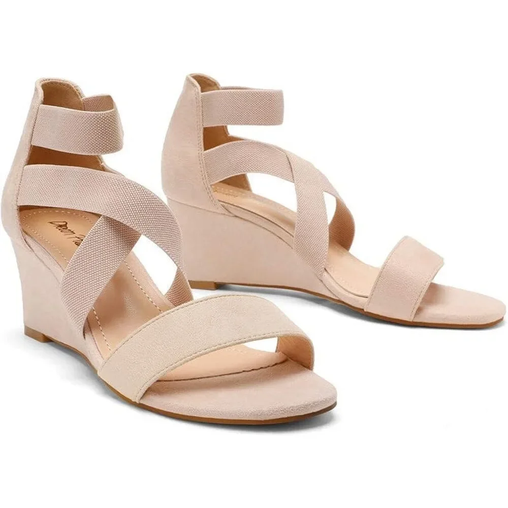 Dream Pairs Womens 8 Tan Faux Suede Elastic Ankle Strap 2.5